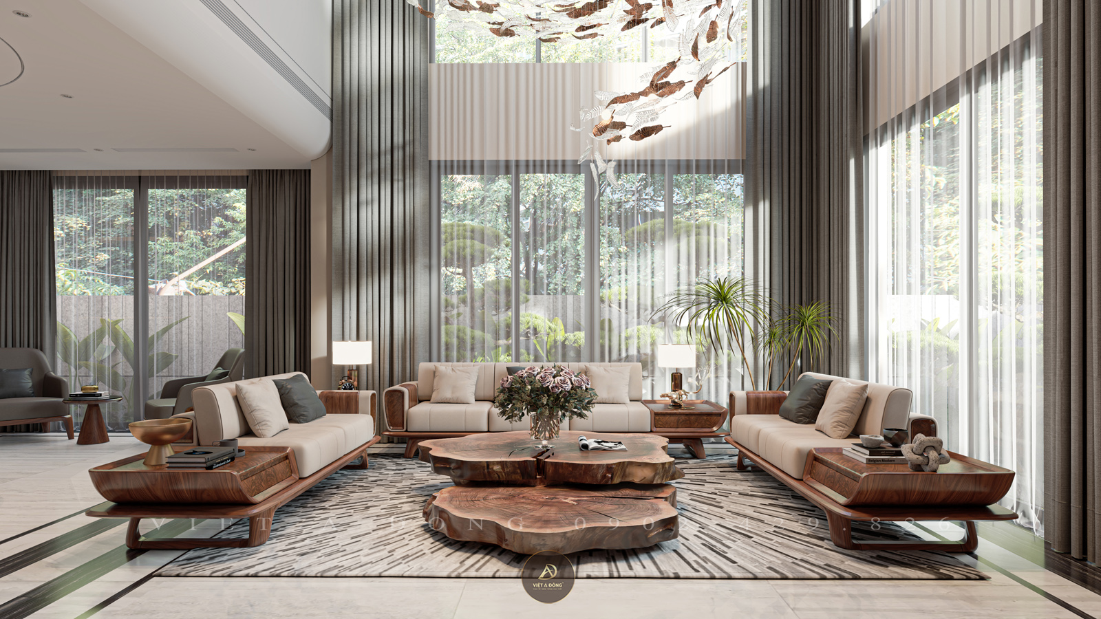 Kích thước sofa gỗ óc chó chữ U